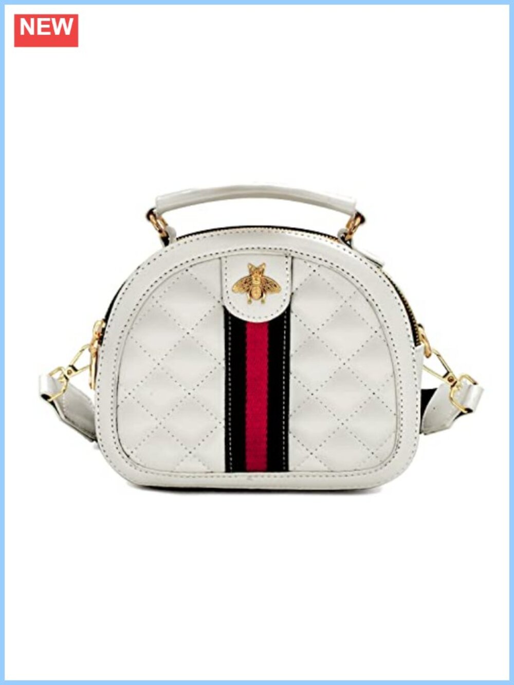 Quilted PU Leather Crossbody Bag Bee Design Adjustable Strap